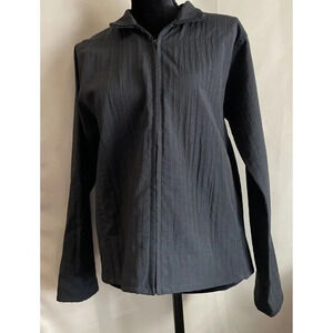Eileen Fisher Black Funnel Neck Jacket Coat Rayon Nylon Cotton Blend Size‎ XS
